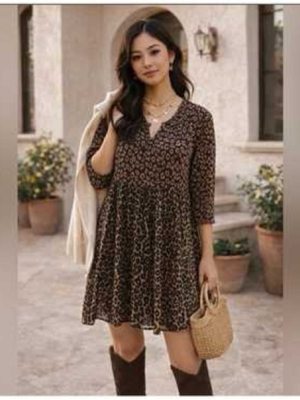 Maeve by Anthropologie Juno Leopard Print Dress Mixed Animal Print V-Neck SizeXS